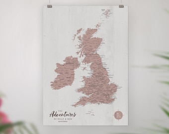 UK Pin Board Map, Camping Map, Motorhome Adventures Map, Personalised United Kingdom Push Pin Map, Bucket List Map, Couple Anniversary Gift