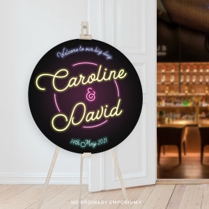 Neon Style Welcome Sign, Retro Music Theme, Round Wedding Sign, Unique Decor, 1960s Themed, 1970s, Rock And Roll, Vintage Las Vegas