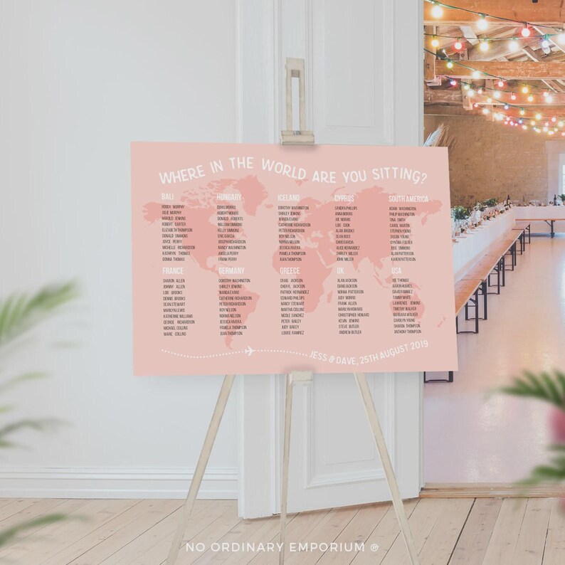 Travel Theme Seating Chart, Destination Wedding Table Plan afbeelding 13