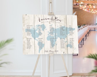 World Map Seating Chart Board, Travel Theme Table Plan, Where in the World Are You Sitting, Wedding Guest Arrangement, Destination, Custom