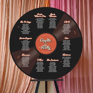 Retro Record Shape Table Plan, Music Theme Wedding Seating Chart, Large Vinyl Wedding Seating Chart, Huge Vinyl Record Sign Funky Groovy 70s