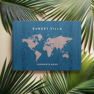 Personalised Holiday Home Guest Book, Custom Guestbook Visitor Comments, Beach House Villa Lodge Rental Traveller Cottage Rustic Blue Sea