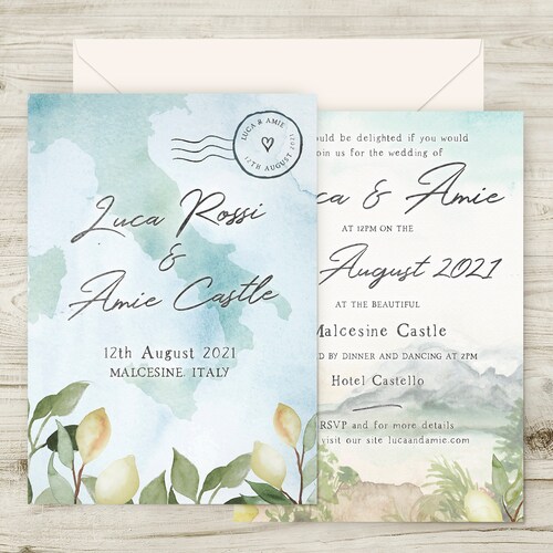 Italian Wedding Invitations Italy Destination Wedding Travel Etsy