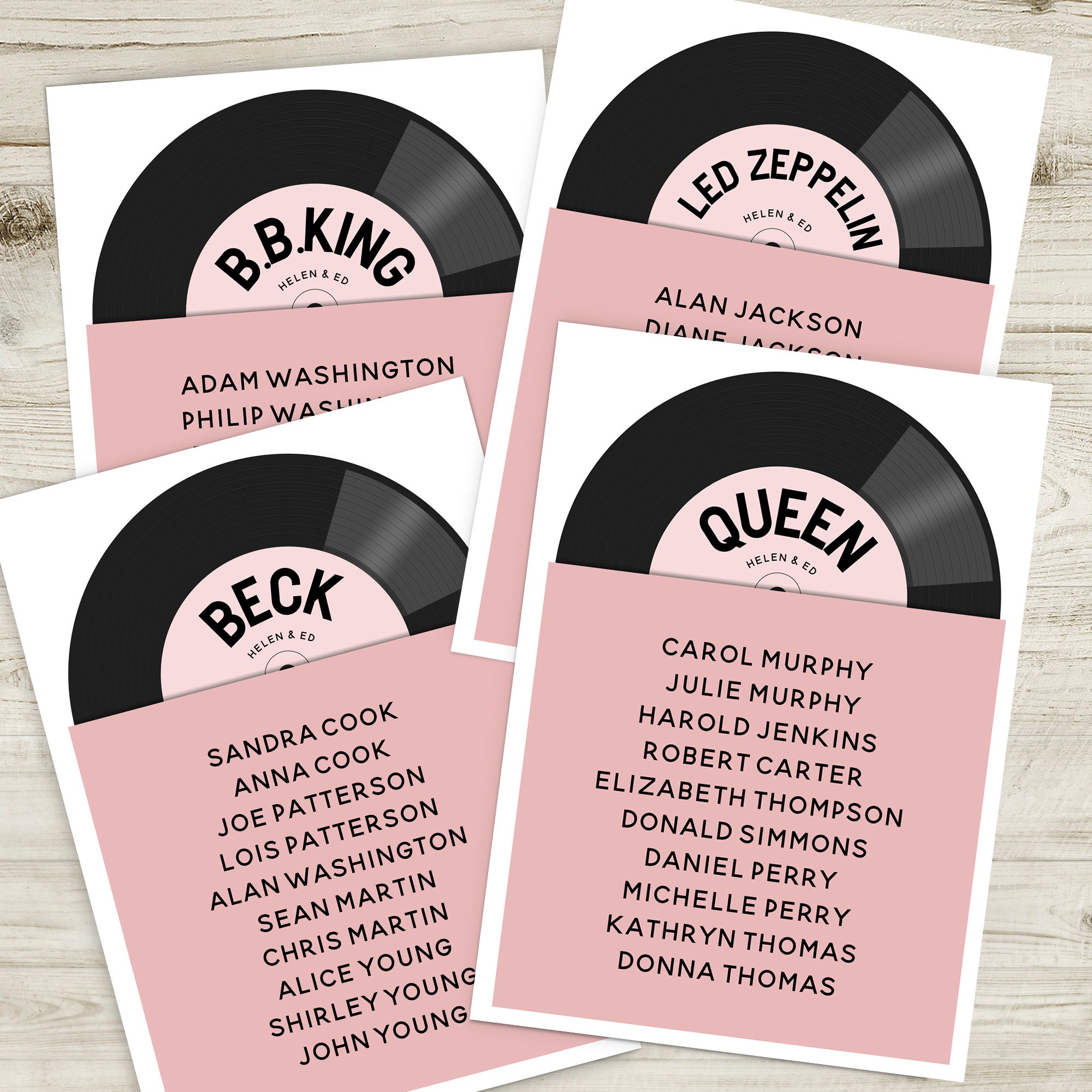 Favourite Bands Seating Chart Cards Record Wedding Table Etsy