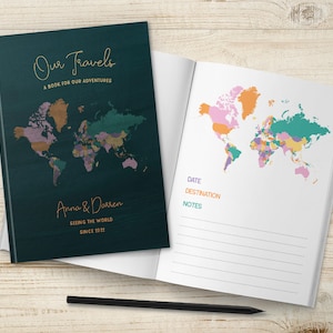 Personalised Couples Travel Gift, 1st Wedding Anniversary Gift, Engagement Gift, Traveller Notebook, Travel Journal Bucket List Maps, Unique