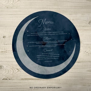 Moon and Stars Wedding Menus, Celestial Theme Food Menu Cards, Starry Night Wedding, Galaxy, Unique Wedding Decor, No Ordinary Emporium