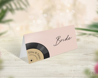 Music Guest Place Cards, Music Theme Wedding, Wedding Place Cards, Disco Wedding Decor, Vinyl Record Wedding Place Names, Escort Cards