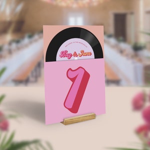 Retro Music Table Numbers, Vinyl Record Style Wedding Table Number Cards, Groovy Theme, Rock N Roll, Favourite Bands, Unique Wedding Decor