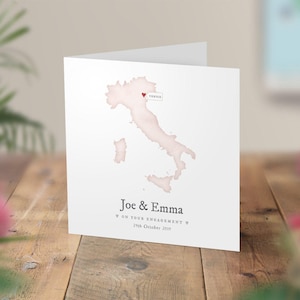 Carte de fiançailles personnalisée, carte de localisation coeur, carte du monde carte de mariage, mariage à destination, cartes d'anniversaire italiennes, Italie, tous les pays