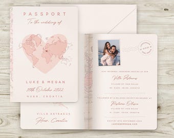 Passport Style Travel Wedding Invitation, Personalised Travel Theme Invites, Italian Wedding, Destination, Abroad, Overseas, Any Location