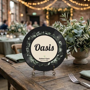 Floral Record Table Name Cards for Retro Music Themed Wedding Receptions