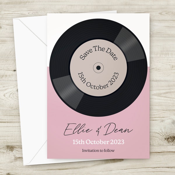 Music Theme Wedding Save The Date Cards, Rock Wedding Invitations, Record Invites, Retro Song Wedding, Vintage Style Record, Vinyl Wedding