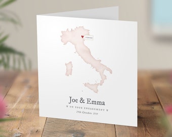 Personalised Engagement Card, Heart Location Card, World Map Wedding Card, Destination Wedding, Italian Anniversary Cards, Italy Any Country