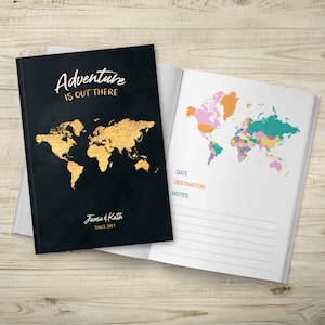 Adventure Awaits Bucket List Journal, Travel Notebook, Personalised Book, Traveller Gift, Places We've Been, Customisable Travel Journal image 1