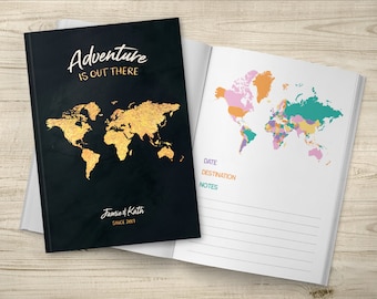 Adventure Awaits Bucket List Journal, Travel Notebook, Personalised Book, Traveller Gift, Places We've Been, Customisable Travel Journal