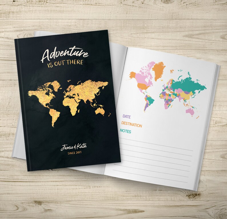 Adventure Awaits Bucket List Journal, Travel Notebook, Personalised Book, Traveller Gift, Places We've Been, Customisable Travel Journal image 1