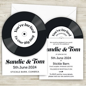 Music Theme Wedding Invitations, Rock Wedding, Record Invites, Retro Song Wedding, Vintage Style Record Invitations, Vinyl Style Wedding image 7