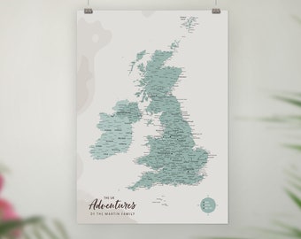 UK Push Pin Map, Places Been In United Kingdom, UK Travels, Detailed England Pin Board, Bucket list, Couple Anniversary Gift, Personalised
