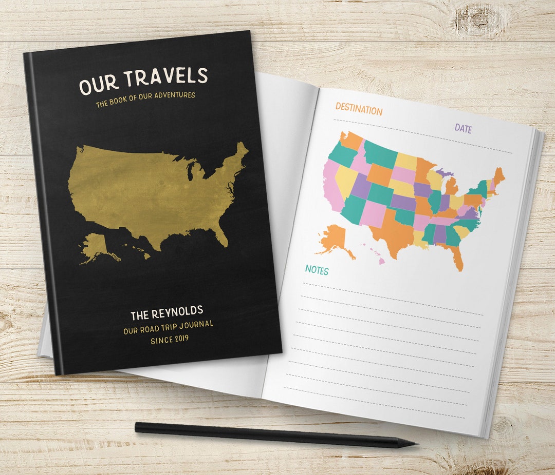 Cuaderno de viaje de mapas de EE. UU., Diario de viaje por carretera de EE.  UU., Planificador de vacaciones de Estados Unidos, Libro personalizado de