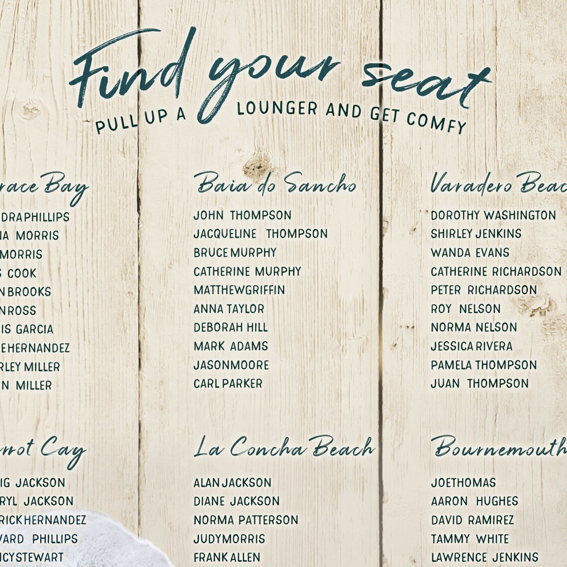 Surf Java Seating Plan Beach Wedding Seating Chart, Ocean Theme Table Plan, Destination ...