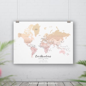 Push Pin World Personalised Map ,White Gradient Detailed World Pin Board, Traveller Couple Gift, Wedding Anniversary, Bucket list Map