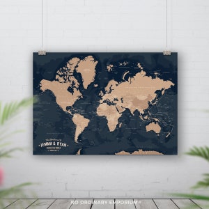 Personalised Push Pin World Map, Pin Board Travel Map, Navy Beige World Map Push Pin, Table Plan Map, Travel Map, Bucket list, Places Been