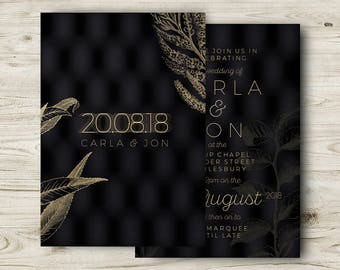 Black and Gold Wedding Invites, Winter Wedding Invitations, Elegant Cocktail Wedding, Classic, Formal Occasion, Personalised, Customisable