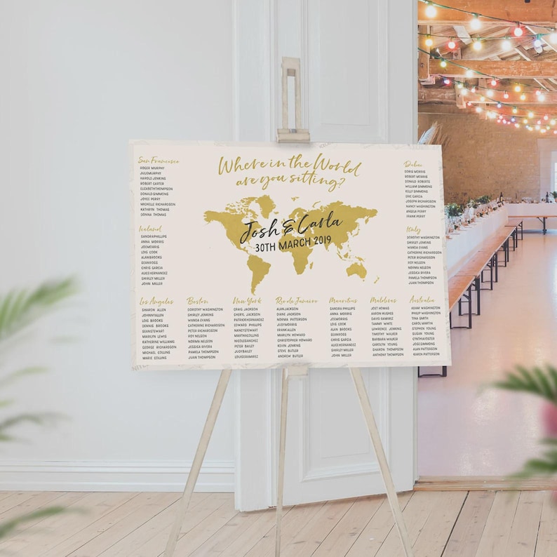 Travel Theme Seating Chart, Destination Wedding Table Plan afbeelding 11