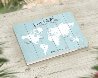 Travel Theme Wedding Guest Book, Destination Guestbook, Personalised Book, Travel Wedding Decor, Honeymoon Keepsake, Rustic Blush Blue Grey