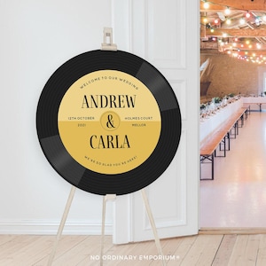 Vinyl Record Shape Party Sign,  Music Theme Birthday Welcome Sign, Round Music Theme Wedding Decor, Retro Unique, 1960s 1970s, Rock And Roll