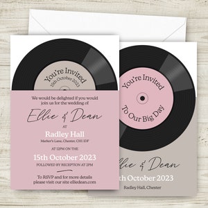 Music Theme Wedding Invitations, Rock Wedding, Record Invites, Retro Song Wedding, Vintage Style Record Invitations, Vinyl Style Wedding image 2