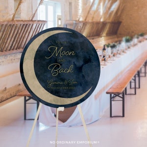 Celestial Crescent Moon Welcome Sign, Jewel Theme, Green Gold Starry Night Wedding, Stars Galaxy Wedding, Moon Backdrop Unique Wedding Decor