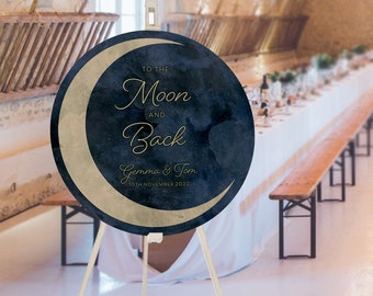 Celestial Crescent Moon Welcome Sign, Jewel Theme, Green Gold Starry Night Wedding, Stars Galaxy Wedding, Moon Backdrop Unique Wedding Decor