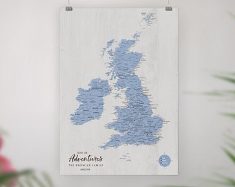 UK Pin Map, Push Pin Board, Places Been Britain, United Kingdom Travels, Detailed England Map, Bucket list, Anniversary Gift, Personalised