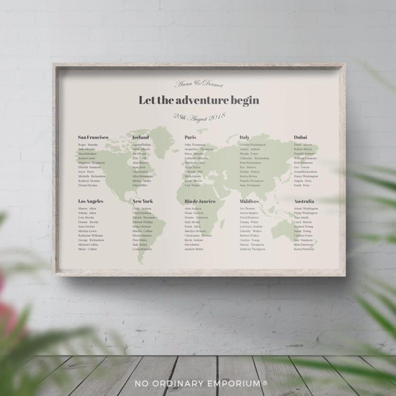 Travel Theme Seating Chart, Destination Wedding Table Plan afbeelding 10