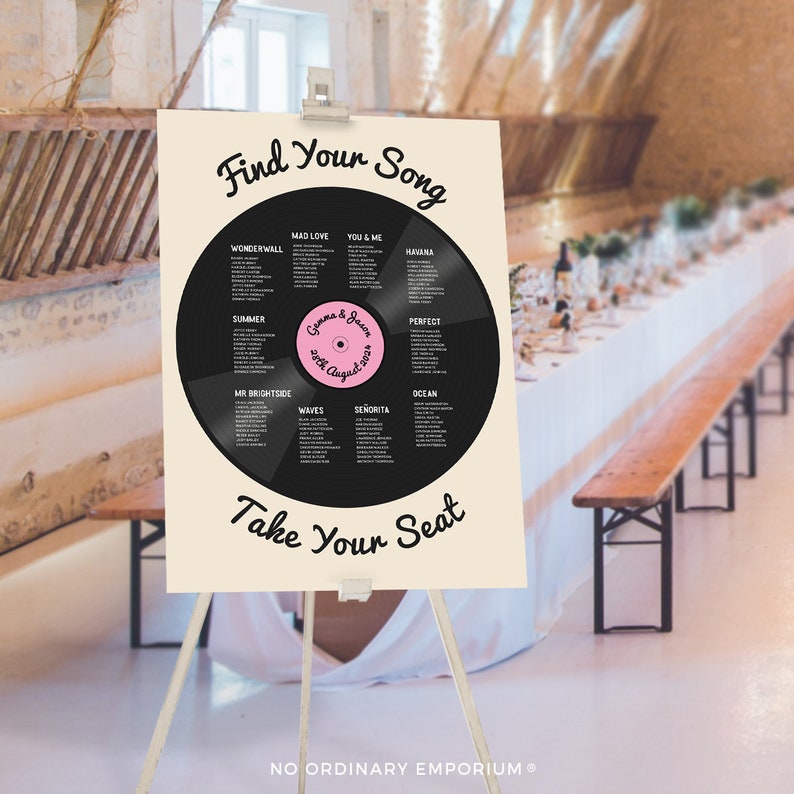 Record Table Plan, Record Seating Chart, Music Theme Wedding, Vinyl Seating Plan, Disco Wedding Decor, Unique Seating Plan, Printed or PDF image 4