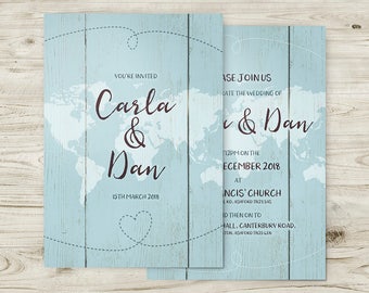 Travel Theme Invitations, Destination Wedding Invitations, World Map Invite, Adventure, Birthday, Occasion, Personalised, Customisable