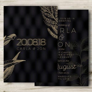Black and Gold Wedding Invites, Winter Wedding Invitations, Elegant Cocktail Wedding, Classic, Formal Occasion, Personalised, Customisable image 1