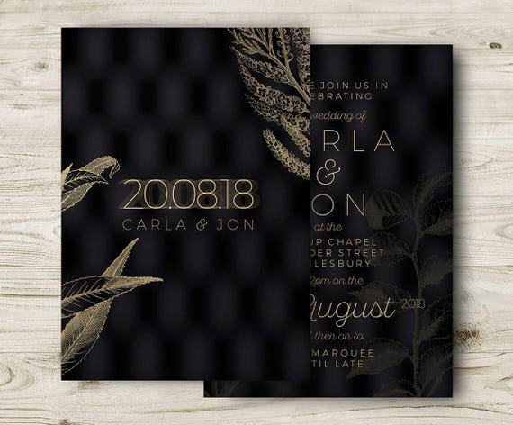 Black and Gold Wedding Invites, Winter Wedding Invitations, Elegant Cocktail Wedding, Classic, Formal Occasion, Personalised, Customisable