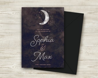 Moon Wedding Invitations, Celestial Wedding Invitations, Moon and Stars Theme Wedding, Evening Wedding, Starry Night Party, Winter  Wedding