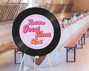 Retro Vinyl Record Wedding Welcome Sign, Groovy 70s Music Theme Decor