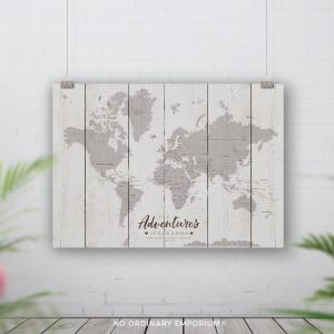 World map pin board, Places we've been map, Push pin travel map, Wood look rustic map, Table plan pin board, World travel, Personalised Map