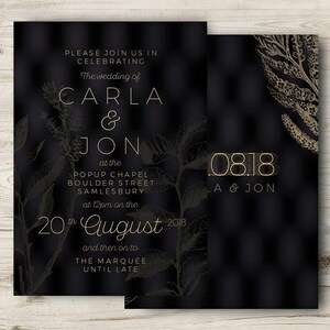 Black and Gold Wedding Invites, Winter Wedding Invitations, Elegant Cocktail Wedding, Classic, Formal Occasion, Personalised, Customisable image 2