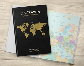 1st Anniversary Gift, Couples Travel Gift, Traveller Notebook, Engagement Gift, Travel Journal Wedding Bucket List Maps, Unique Travel Gift