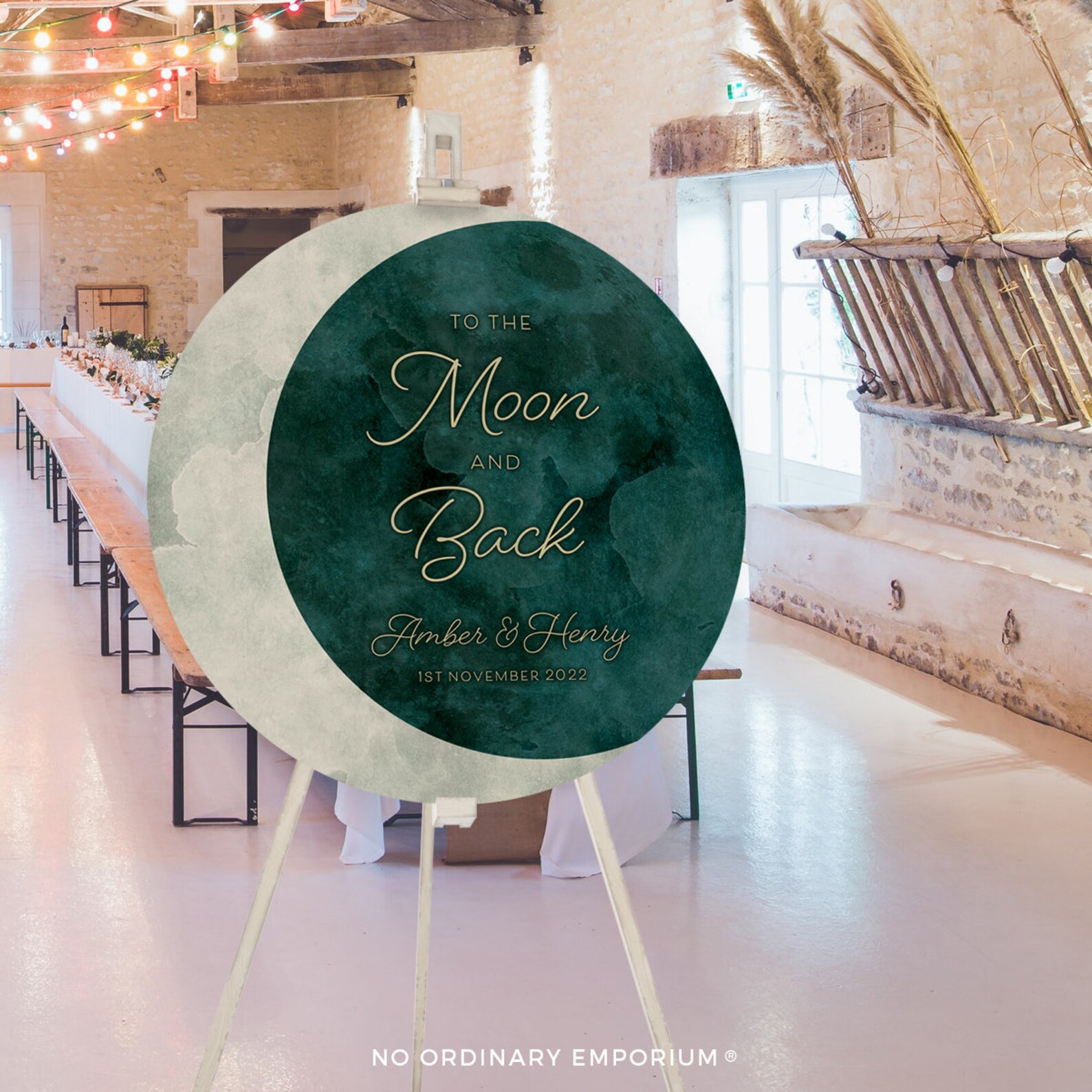 Crescent Moon Welcome Sign, Jewel Theme, Green Gold Starry Night ...