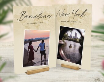 Travel Wedding Photos Table Cards, Where Engaged, First Date, Travel Couple, Custom Table Names, Travel Theme Wedding Decor, Centrepiece