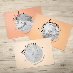 Travel Table Names, Travel Theme Wedding, Globe Table Card, World Map Table Number, Alternative, Custom, Personalised Postcard Adventure