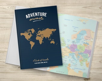 Travel Gift, Travel Journal, 1st Anniversary Gift, Couple gift idea, Birthday, Notebook With World Map, Travel Planner, Unique Travel Gift