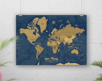 Navy Push Pin World Map , Pin Board Travel Map, World Map Push Pin, Table Plan Map, Personalised Travel Map, Bucket list, Places We've Been