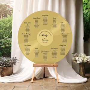 Vinyl Style Gold Record Seating Chart, Music Record Table Plan, Rock Music Theme Wedding, Round Guest List, Music Lovers, Festival, Summer